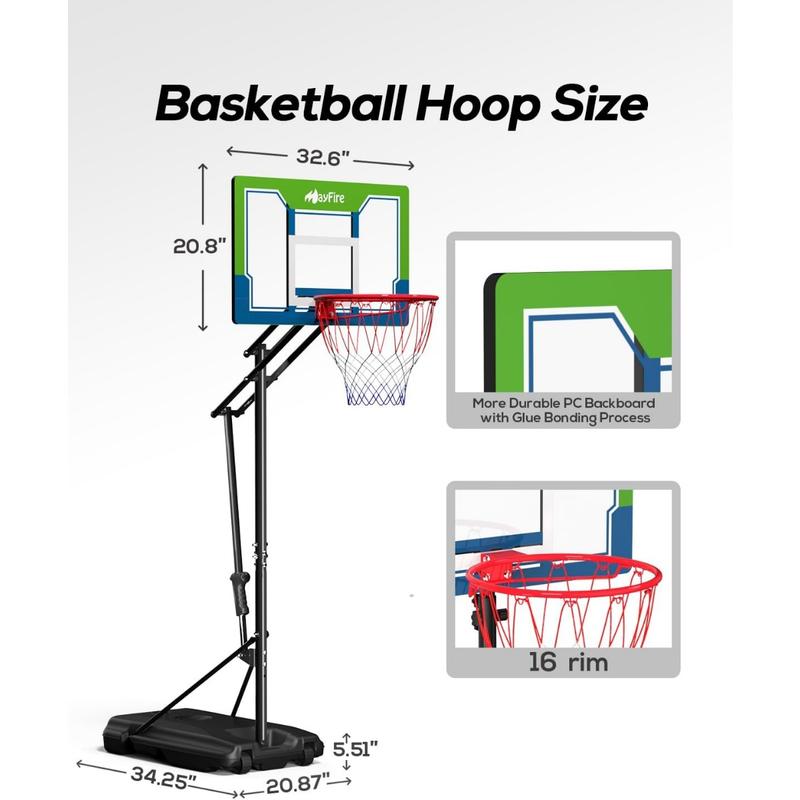 Basketball Hoop,4.9-8.5 Ft Adjustable,Pool Basketball Hoop Outdoor,33 Inch Shatterproof Backboard,Portable Basketball Hoops Goals for Kids Teenagers Youth in Backyard Driveway Indoor