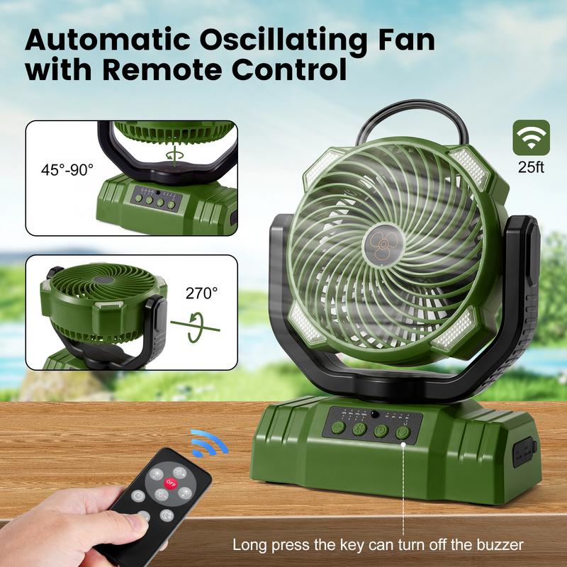 Odoland 30000mAh Camping Fan with LED Lantern, Rechargeable Battery Operated Oscillating Fan with Remote & Hook, Portable Tent Fan with Timer, 4 Speeds for Outdoor Camp RV Jobsite Power Outage