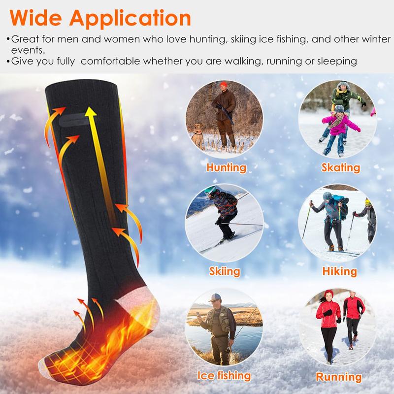 Electric Heated Socks for Men Women Battery Powered Heated Socks Rechargeable Feet Warmer with 4 Temperature Levels Indoor Outdoor Machine Washable