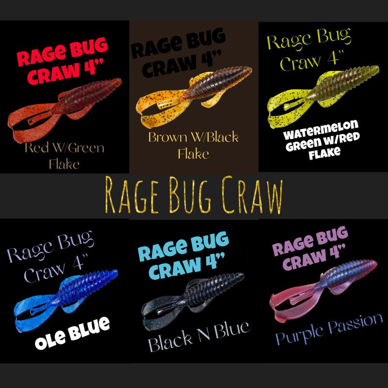 Rage Bug Craw 4” Five Per Pack Multiple Fish Catching colors