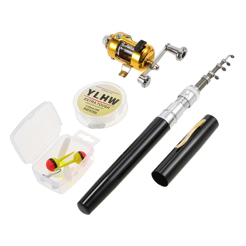 Portable Fishing Rod & Reel Combo Set, 1 Set Mini Telescopic Pocket Pen Fishing Rod Pole & Reel & Aluminum Alloy Fishing Line & Soft Lures Baits Jig Hooks