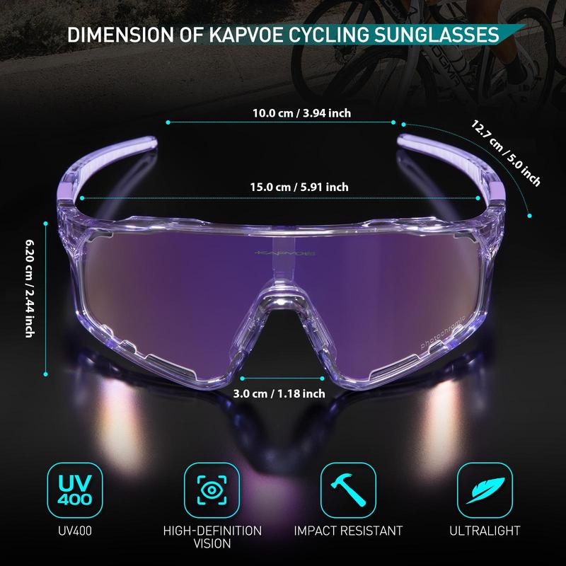 1 Pair Unisex Cycling Goggles, Photochromic Racing Glasses, Unisex Windproof Sports Sunglasses