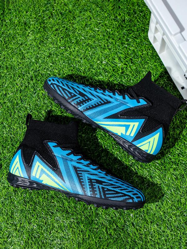 Men's 1 Pair Colorblock Lace Up Soccer Shoes, Sporty Comfy Breathable High Top Football Shoes for Training Match Practice, Men Shoes