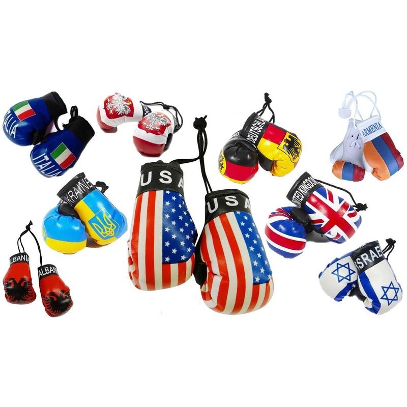 Mini Boxing Gloves With Country Flag Prints Hanging Car Mirror Sport Gifts Souvenirs