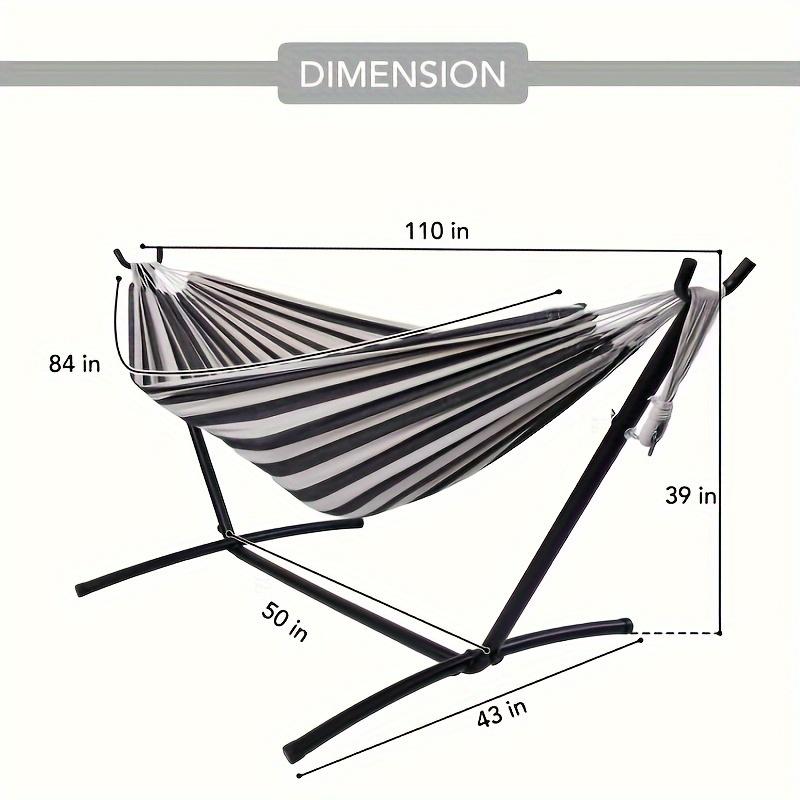 450 lbs Capacity 9 FT Space Saving Steel Garden Cotton Double Hammock with Black Stripe