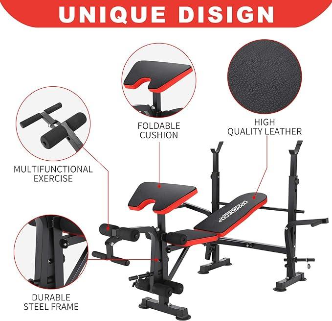 OPPSDECOR 6-in-1-660lbs Adjustable Weight Bench Set with Barbell Rack, Incline Bench Press, Leg Developer & Preacher Curl Capacity for Home Gym