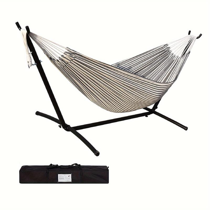 450 lbs Capacity 9 FT Space Saving Steel Garden Cotton Double Hammock with Black Stripe