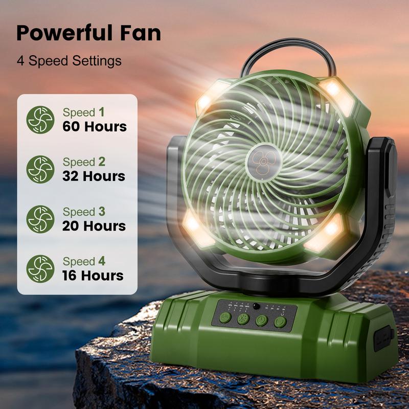 Odoland 30000mAh Camping Fan with LED Lantern, Rechargeable Battery Operated Oscillating Fan with Remote & Hook, Portable Tent Fan with Timer, 4 Speeds for Outdoor Camp RV Jobsite Power Outage