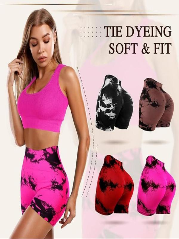 Women's Tie Dye Print Scrunch Butt Sports Shorts, Breathable Comfortable High Waist Skinny Shorts for Yoga Gym Workout Running, Ladies Sportswear for All Seasons