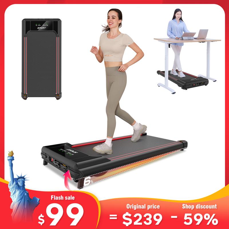 Walking Pad, Under Desk Treadmill with 6% Incline Walking Jogging Machine for Home and Office, 2 in 1 Desk Walking Treadmill with Incline