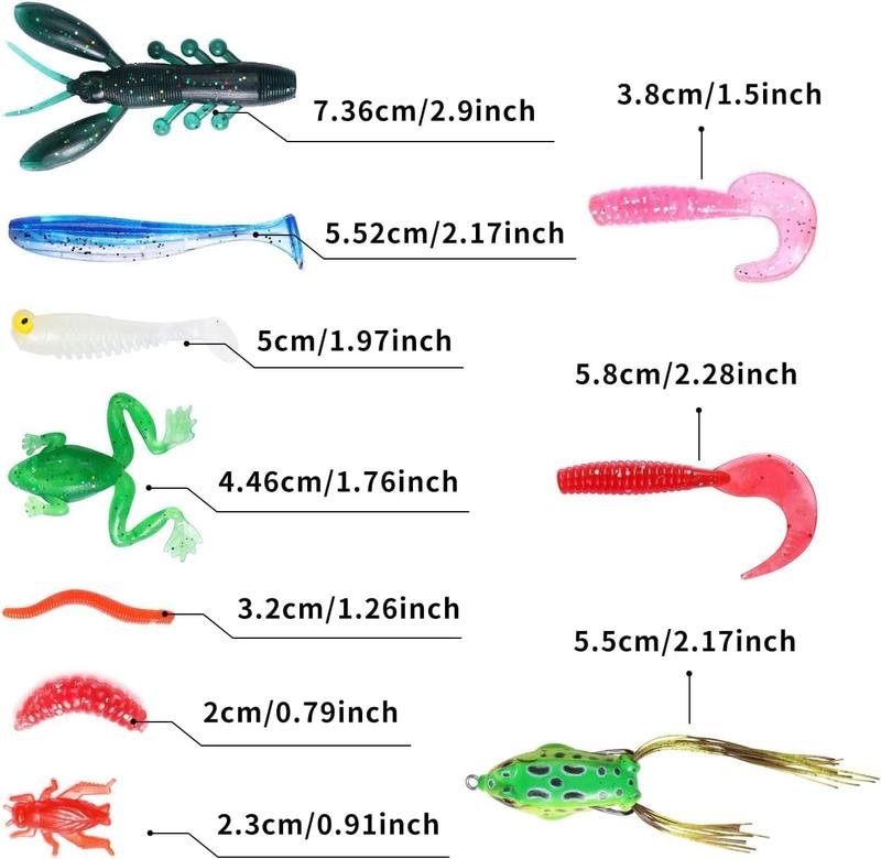 Fishing Lures Kit Set with Spoon Lures, Soft Plastic Worms, Frog Lures, and Spinnerbait for Bass