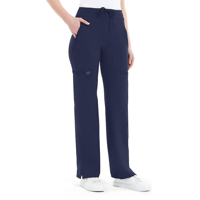 Idtswch Yoga Scrub Pants Women Mid Rise Yoga Work Pants- Five Pocket Cargo Scrub Pant