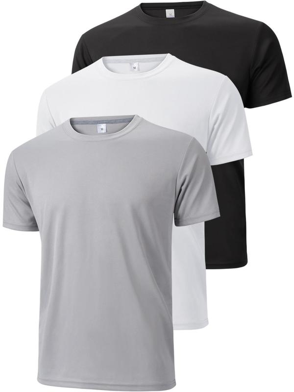 Men's Plain Round Neck Short Sleeve Sports Tee Summer Clothes,  Gym Tops Regular Fit Casual Breathable Quick Drying T-shirt, Men Sportswear for Gym Workout Running