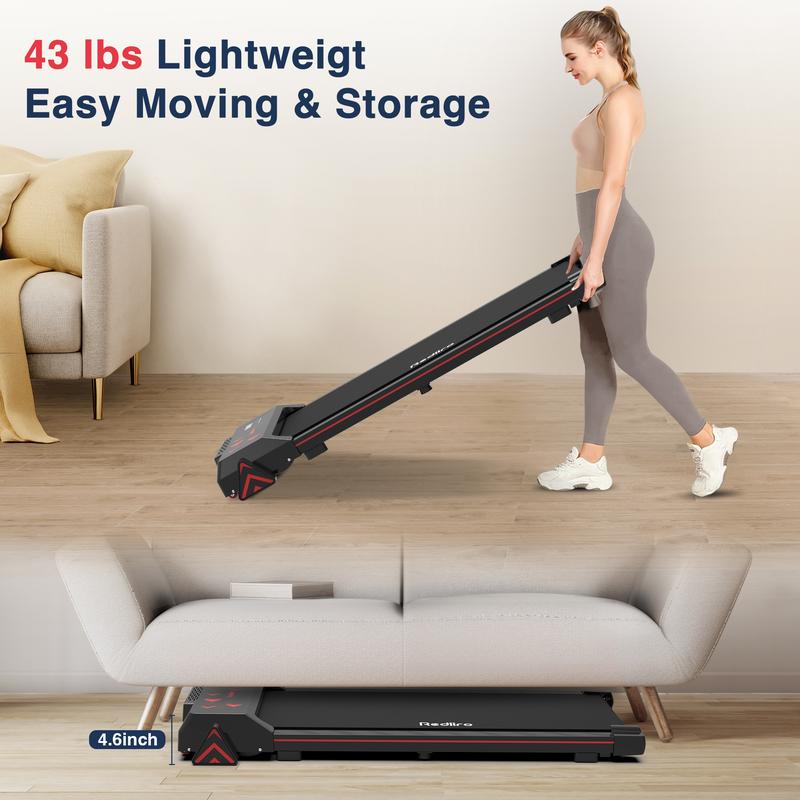 Redliro Walking Pad with Incline Under Desk Treadmill, Portable Compact Installation-Free Treadmills for Home Office with 265lbs Capacity, Small Jogging Machine with Remote Control