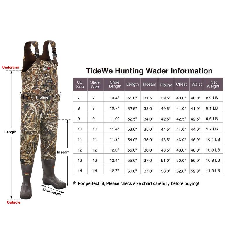 TIDEWE Chest Waders 800G Insulation,  Max5 Neoprene Waders for Hunting&Fishing(Battery not included. Compatible with [Tidewe] batteries)