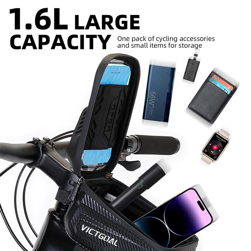 Bicycle Top Tube Frame Bag, Waterproof Touch Screen Phone Storage Bag, Large Capacity Cycling Accessories for Mountain Bike Road Bike