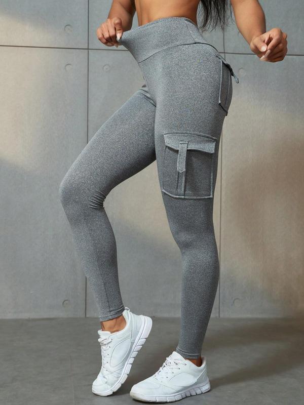 Women's Plain High Waist Pocket Leggings, Leggings for Women, Casual Comfy Stretchy Skinny Pants for Yoga Gym Workout Running, Summer Clothes Women, Women's Bottoms for All Seasons, 2000s Pants, Pants for Women, Summer Outfits 2024