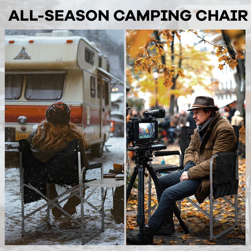 Slsy Heated Camping Directors Chair,Oversized Outdoor Portable Heating Folding Chair with Side Table, Pocket for Beach, Fishing,Trip,Picnic,Lawn portable folding