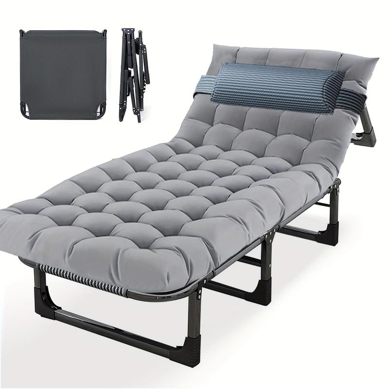 1pc Folding Deluxe Camping Cot Bed - Adjustable Lounge Chair with Plush Mattress, Rollaway Guest Bed for Adults, Ideal for Outdoor Travel, Office Nap, Home Relaxation - 74.8