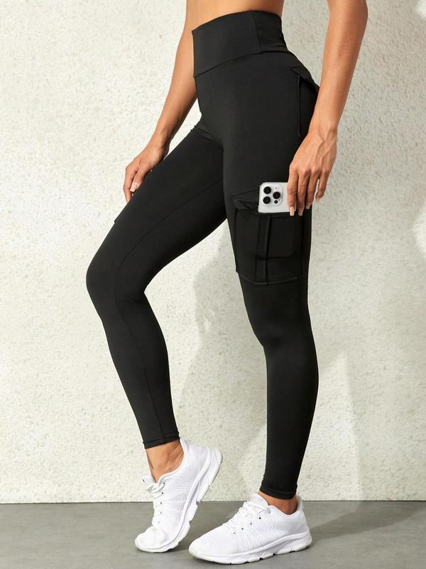 Women's Plain High Waist Pocket Leggings, Leggings for Women, Casual Comfy Stretchy Skinny Pants for Yoga Gym Workout Running, Summer Clothes Women, Women's Bottoms for All Seasons, 2000s Pants, Pants for Women, Summer Outfits 2024