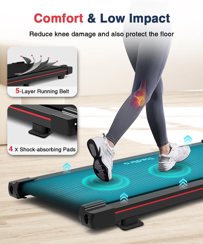 Redliro Walking Pad with Incline Under Desk Treadmill, Portable Compact Installation-Free Treadmills for Home Office with 265lbs Capacity, Small Jogging Machine with Remote Control