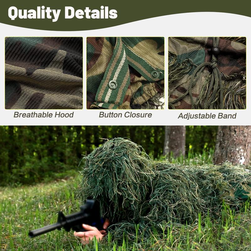 Naudacaa Ghillie Suit, 3D Camouflage Hunting Apparel Including Jacket, Pants, Hood, Carry Bag, Ghillie Suit for Men Adult Youth