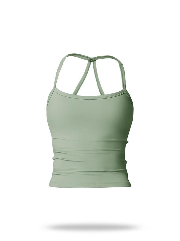 Women's Solid Backless Sports Cami Top, Quick Drying Breathable Sports Cami Top, Ladies Sportswear for Indoor Outdoor Wear