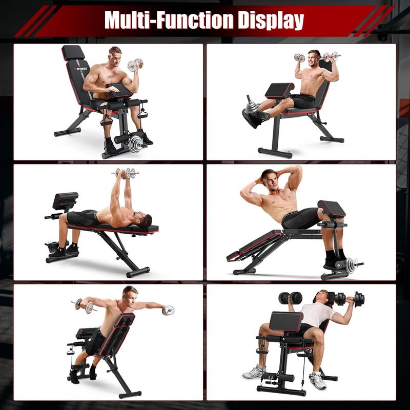 Adjustable Weight Bench, Upgraded 880lbs Workout Bench Press for Home Gym, Foldable Incline Decline Sit up Exercise Bench, Leg Extension and Preacher Pad for Full Body Strength Training