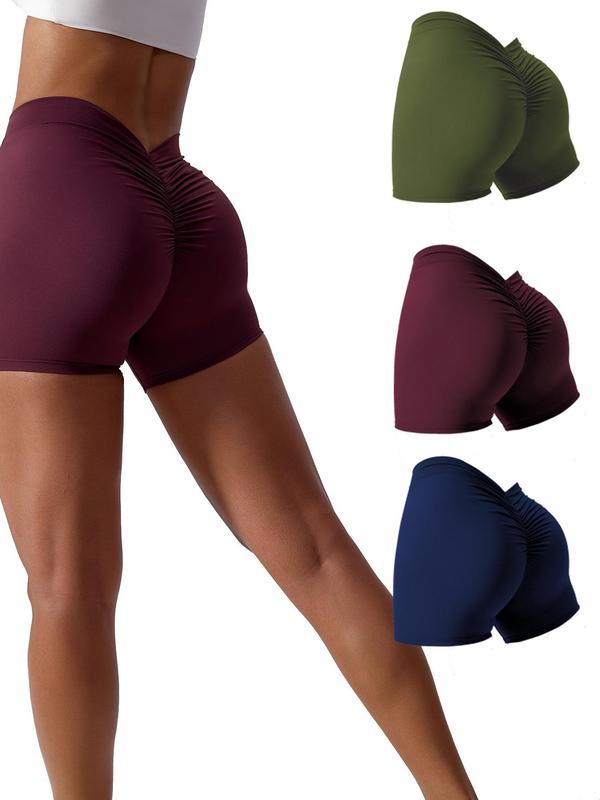 Women's Solid Ruched High Waist Sports Shorts, Sporty Comfy Quick Drying Seamless Skinny Shorts for Yoga Gym Workout Running, Gym Clothing, Ladies Summer Sportswear