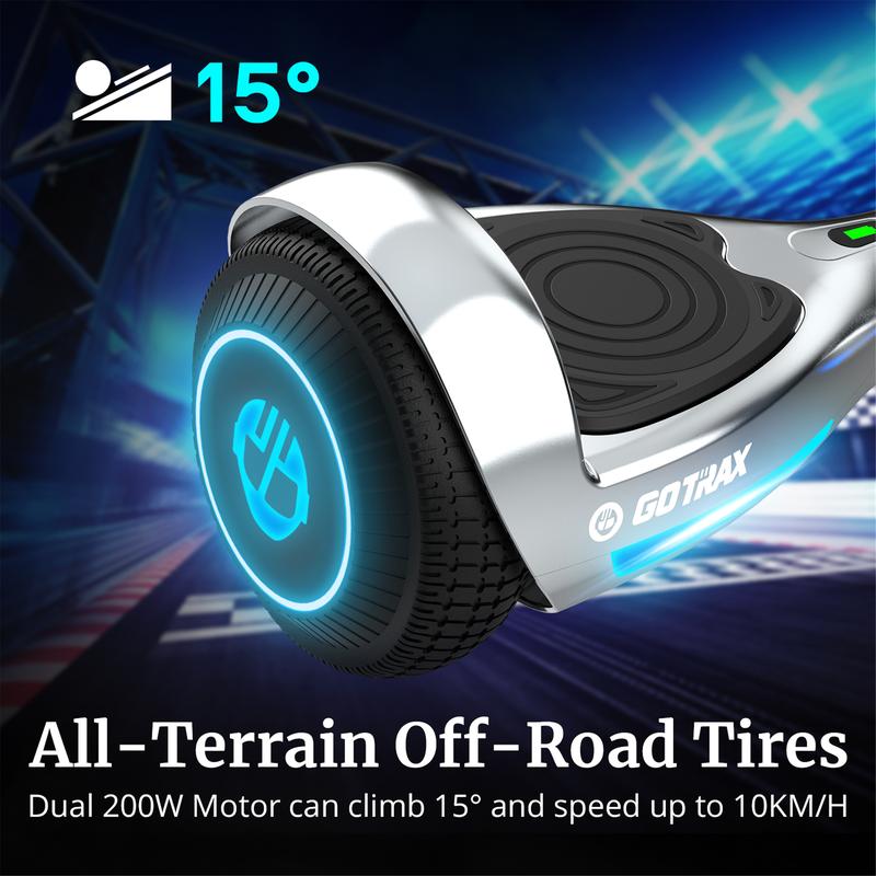 Hoverboard with Bluetooth Speaker – 6.2mph Top Speed, Chrome Finish, for Kids Ages 8+ and Up to 176lb Weight Capacity