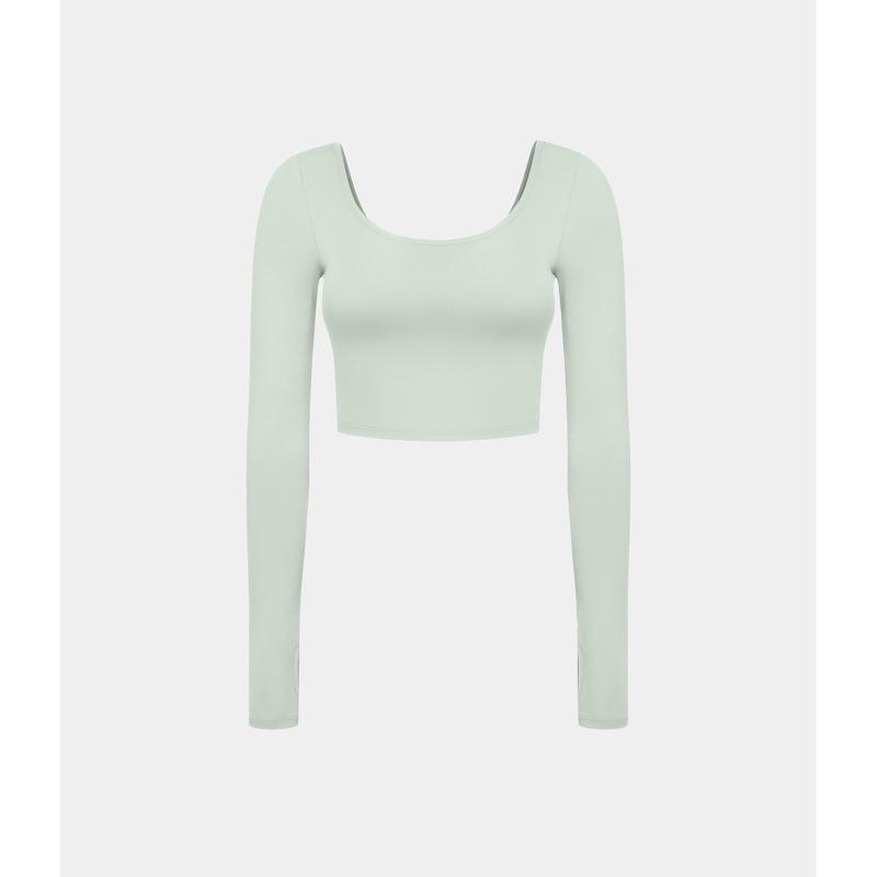 Halara Softlyzero Airy Fabric U Neck Backless Cut Out Twisted Thumb Hole Cropped Cool Touch Yoga Sports Top