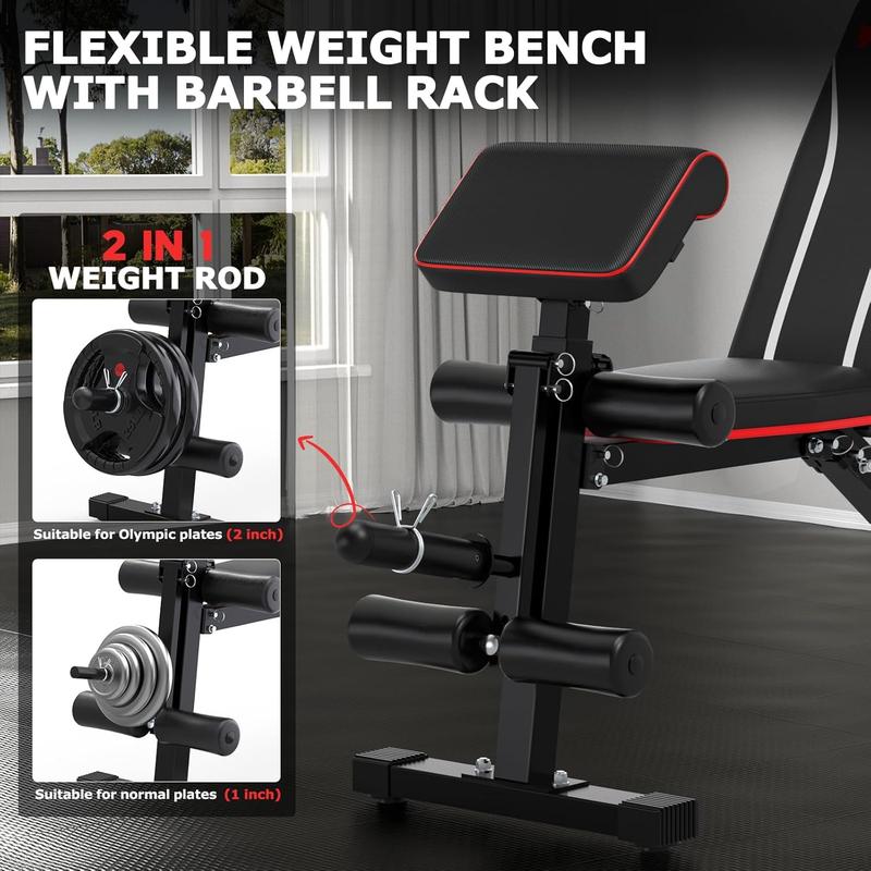 Adjustable Weight Bench, Upgraded 880lbs Workout Bench Press for Home Gym, Foldable Incline Decline Sit up Exercise Bench, Leg Extension and Preacher Pad for Full Body Strength Training