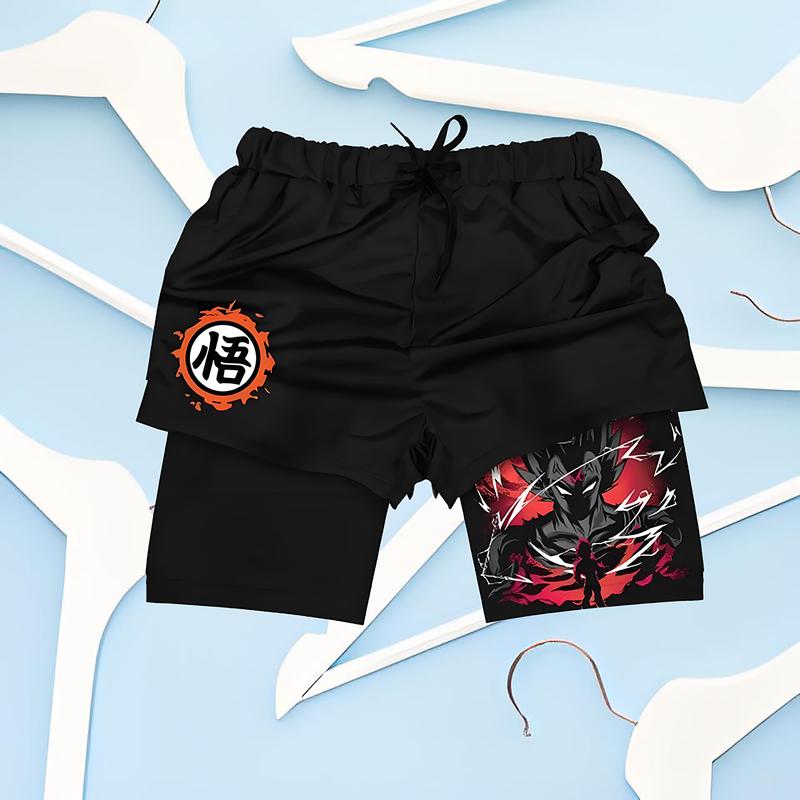 2024 New Dragon Ball Son Goku Shorts Anime Men Double Layer Sports Short Pants Cartoon Sportswear Jogger Breathable Beach Pants