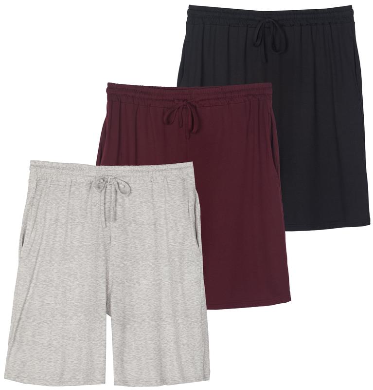 Real Essentials 3 Pack: Men's Soft Pajama Shorts with Drawstring & Pockets 4-Way Stretch & Wicking (Available In Big & Tall)