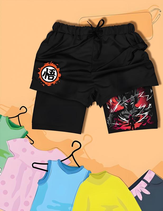 2024 New Dragon Ball Son Goku Shorts Anime Men Double Layer Sports Short Pants Cartoon Sportswear Jogger Breathable Beach Pants