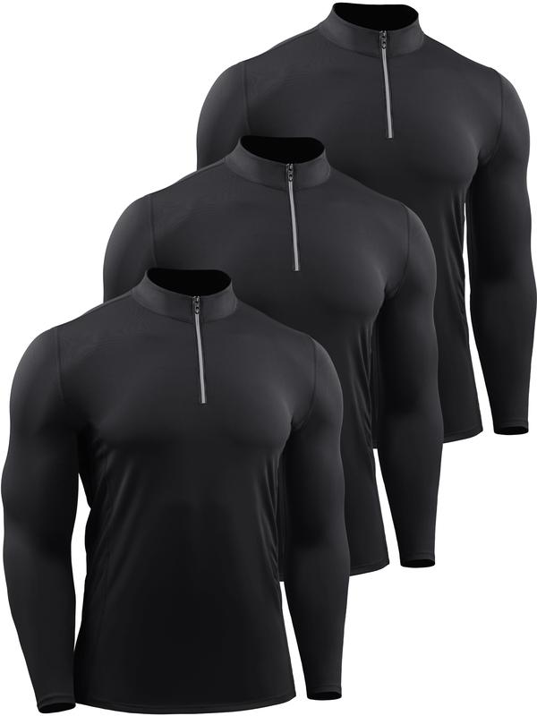 NELEUS Men's 3 Pack Workout Compression Shirts, 1 4 Zip Pullover Shirts gym wear cycling