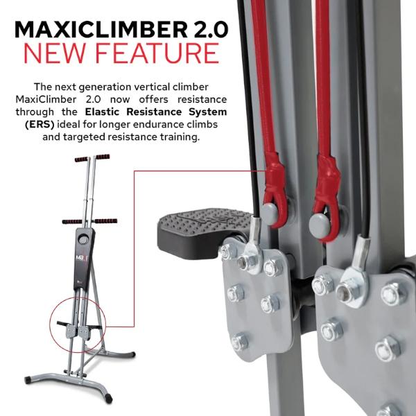 MaxiClimber 2.0 Vertical Climber Provides an Adjustable Platform to Target Power, Strength and Endurance Training for a Full-Body Workout. Free Fitness App and ERS Resistance