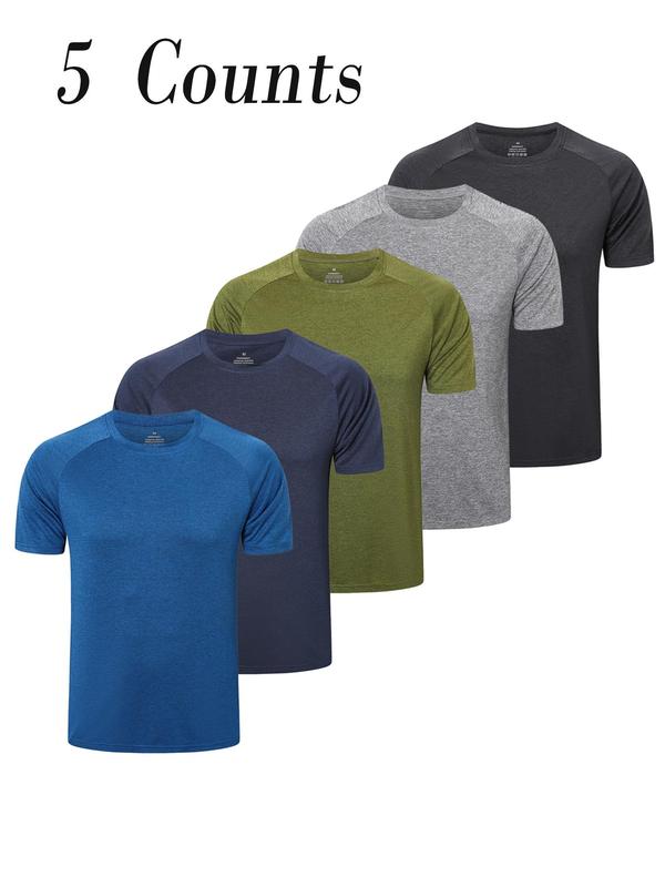 Men's Solid Long Sleeve Tee, Quick Drying Breathable Round Neck Sports T-shirt for Gym Workout Running, Workout Tops, Gym Clothes, Casual Sporty Top for All Seasons