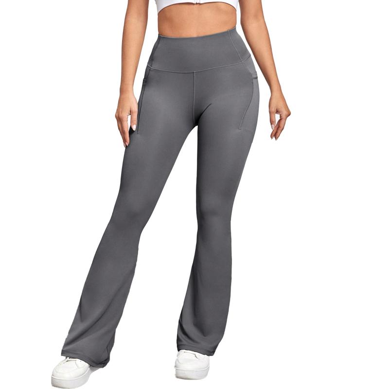 Women Solid Color High Waist Flared Yoga Pants with Pockets, Activewear Sports Outfit Highwaist Leggings  Casual Gymwear