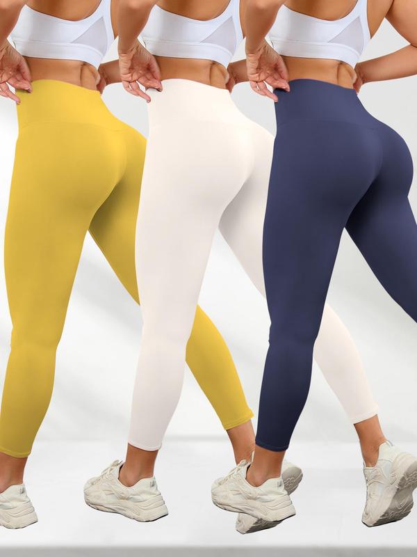 Women's Solid Color High Waist Sports Leggings, Sporty Comfy Breathable Skinny Pants for Yoga Gym Workout Running, Ladies Sportswear for All Seasons