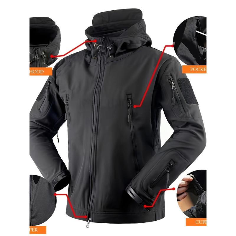 Men's Hooded Softshell Jacket And Pants Set - Fleece-lined, Multi-pocket, Outdoor Hiking And Training Suit For Fall Winter