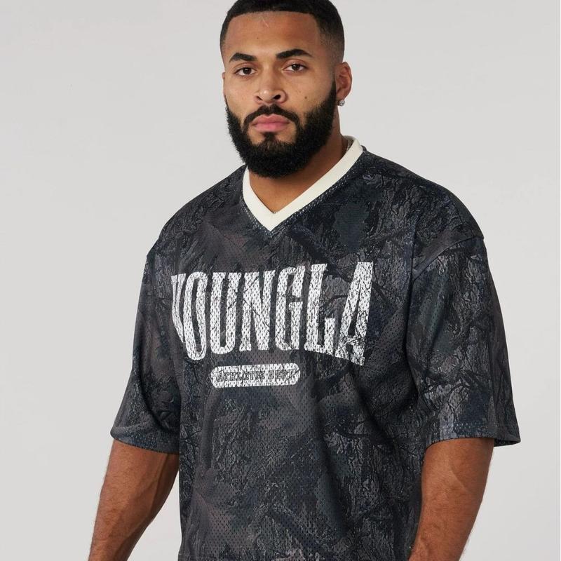 YOUNGLA New Men's Oversized T-shirt Summer Sports Fitness Quick Drying Breathable Mesh Short-Sleeved T-shirt