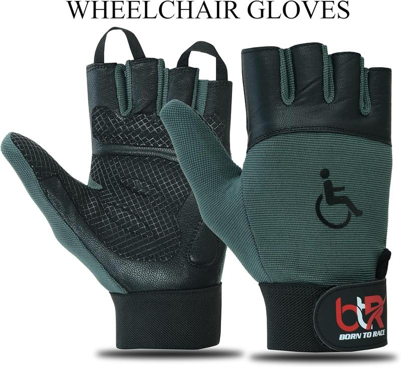 BTR BORN TO RACE Wheelchair Gloves for Men and Women | Workout Gloves | Fingerless Long Thumb Leather Palm Gloves