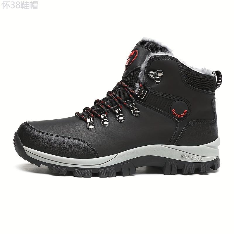 Men's Outdoor Snow Boots, Winter Thermal Shoes, Windproof Hiking Boots With Fuzzy Lining