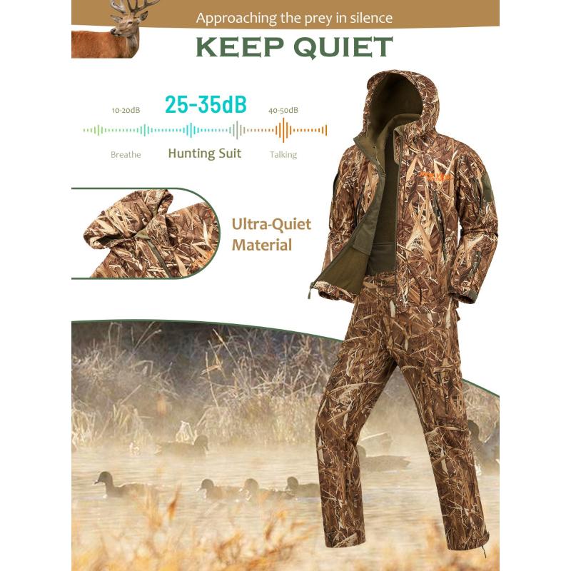 NEW VIEW Hunting Clothes For Men, Quiet Camo Hunting Jacket And Pants, Water Resistant Hunting Suit For Deer Duck Bow Hunting