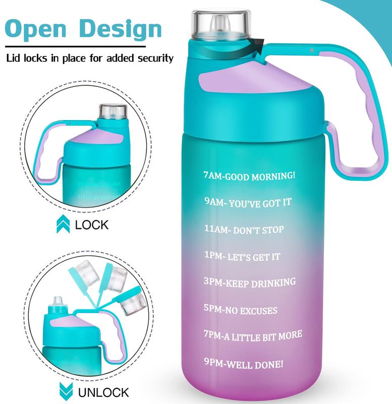 Gradient Color Frosted Water Bottle, 64oz Portable Leakproof Sports Water Cup With Straw, Suitable For Outdoor Camping, Driving, Cycling