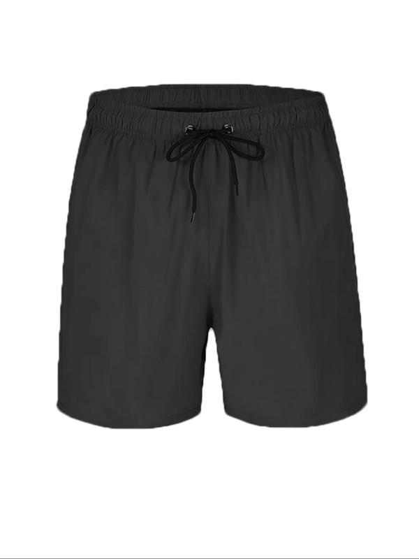 Men Swim Trunks Plain 2-IN-1 Pocket Zipper Beach Shorts, Loose Casual Grommet Eyelet Drawstring Elastic Waist Gym Shorts, Summer Swimwear for Men