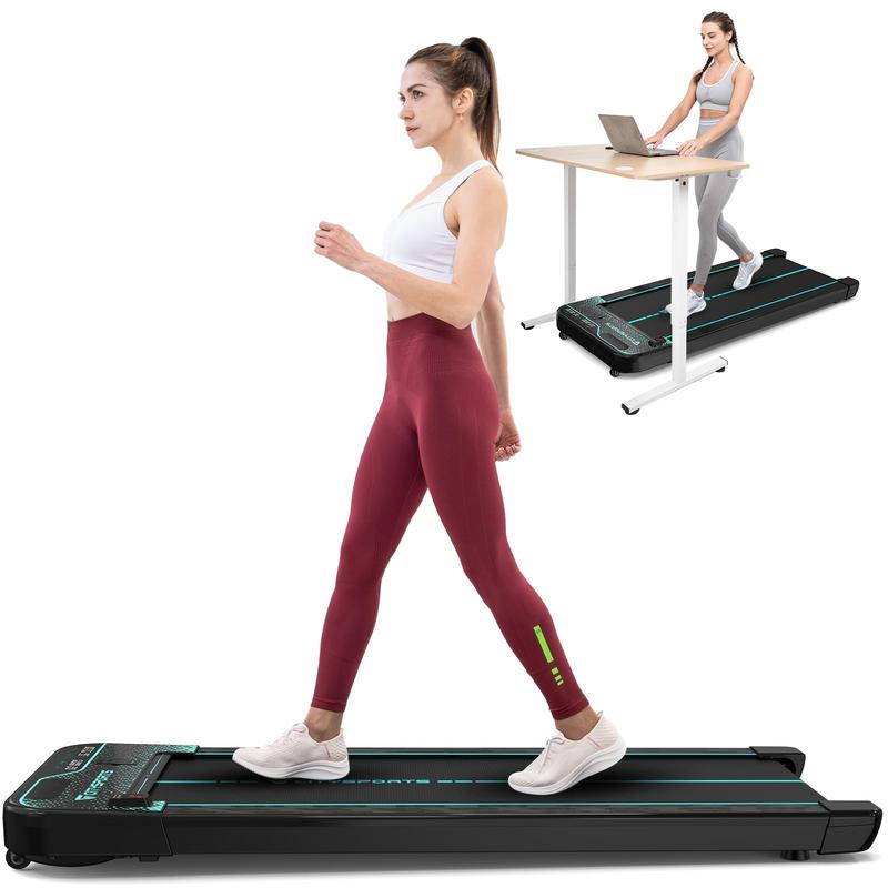 CITYSPORTS Treadmills for Home, Under Desk Treadmill Walking Pad with Audio Speakers, Slim & Portable Remote Dual LED Display, Office Home (Black and Green)