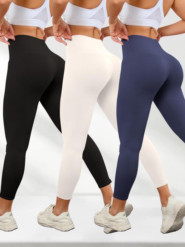 Women's Solid Color High Waist Sports Leggings, Sporty Comfy Breathable Skinny Pants for Yoga Gym Workout Running, Ladies Sportswear for All Seasons