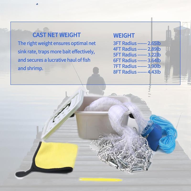 Saltwater  Fishing Cast Net for   Fish Heavy Duty Throw Net 3Ft 4Ft 5Ft 6Ft 7Ft 8Ft Radius Freshwater Casting Nets with an Extra Fishing Cage, 1 2 Inch Mesh Size